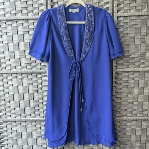 Vtg Patra Topper Royal Blue Beaded Sequined Chiffon Flutter Sleeve Shimmer
